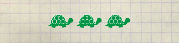 Three turtles in a row on graph paper