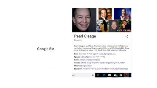 Google Bio Snapshot of Pearl Cleage