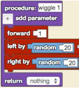 Screen shot of SLNova code for wiggle walk