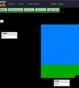 Screen shot from model showing projectile motion